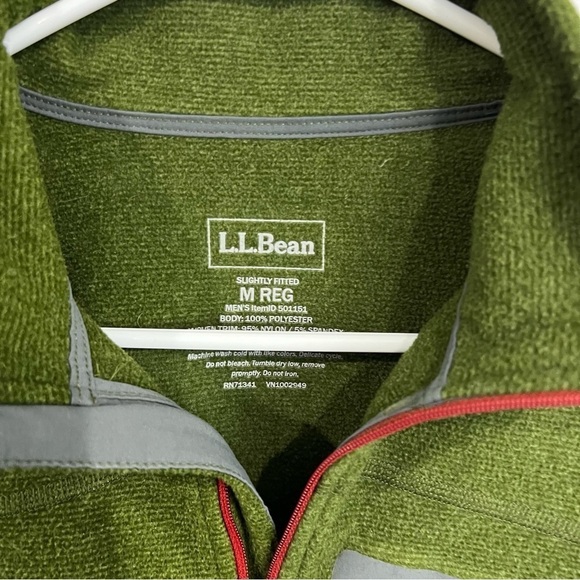 LL Bean North Ridge Fleece Mens Size M Reg Olive Green 1/4 Zip Slightly Fitted - Picture 3 of 6